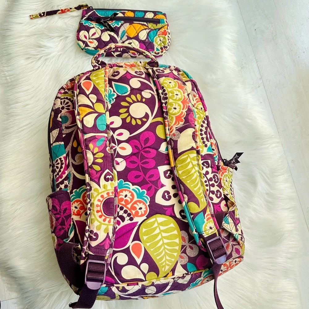 Vera Bradley Back To School Paisley Floral Backpack with Wristlet Purse